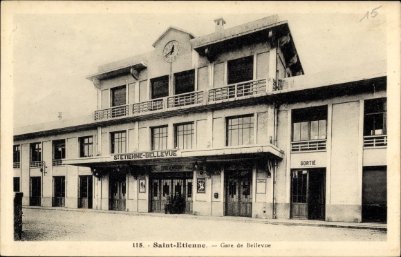 Postcard Saint Etienne Loire, Bellevue station