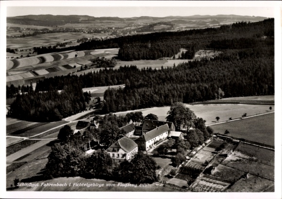 Postcard Fahrenbach Tröstau in the Fichtelgebirge, Schlossgut Fahrenbach, aerial photograph