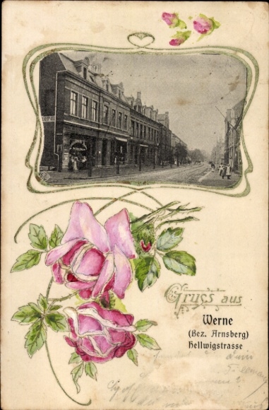 Art Nouveau embossed passepartout PC Werne an der Lippe Westphalia, Hellwigstraße, Rose