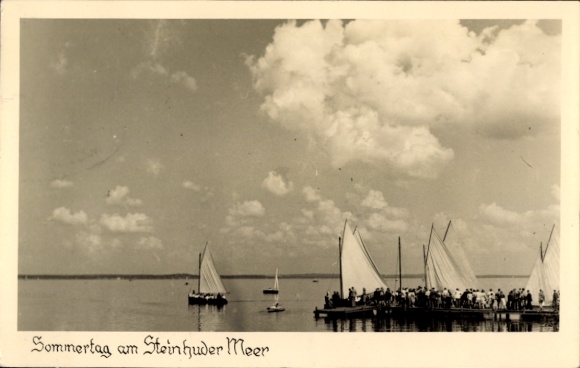 Postcard Steinhude Wunstorf Lower Saxony, Steinhuder Meer, summer day at the sailboats, clouds, people...