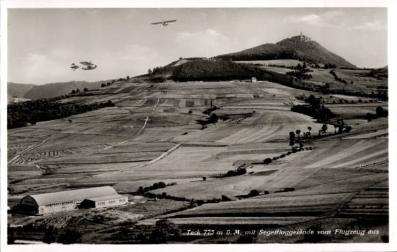 Postcard Owen unter Teck, Burg Teck, gliding site, aerial photograph