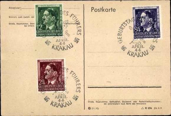 Postcard special stamp Krakow, birthday of the Führer, stamps Adolf Hitler
