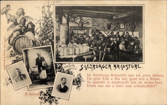 Postcard Salzburg in Austria, Bräustübl