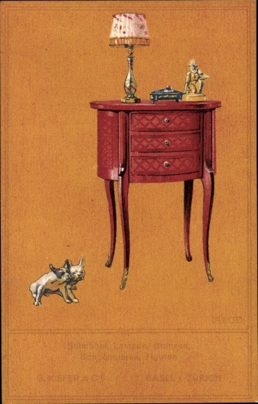 Artist PC Porcelain Manufactory G. Kiefer &amp; Cie. Basel, Zurich, lamps, bronzes, bonbonniere figures
