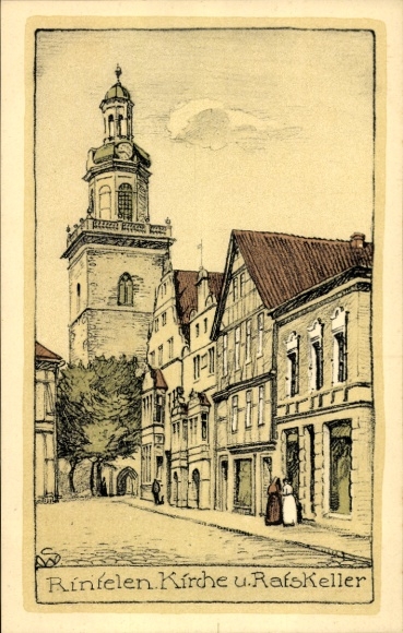 Artists Postcard Rinteln on the Weser, Church and Ratskeller