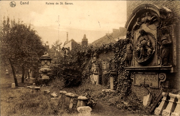 Postcard Gent Gent East Flanders, Ruins of St. Bavon, Exhibition 1913