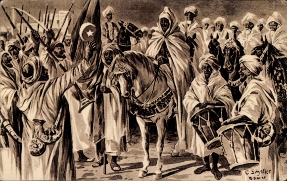 Artist Postcard Schaller, C., Proclamation of the Holy War, Arabs, I WW