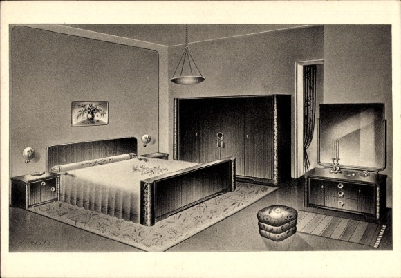 Ak Hamburg Altona, Innenraumgestalter Herm. Krause, Schlafzimmer