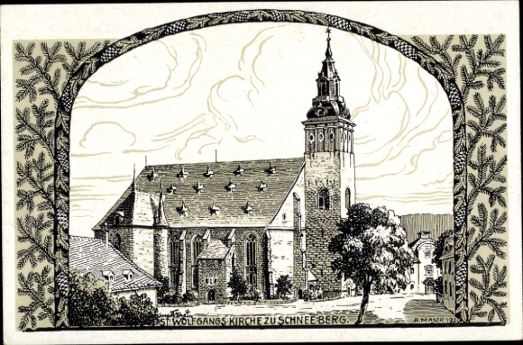 Artist Postcard Major, A., Schneeberg in the Ore Mountains, St. Wolfgangskirche