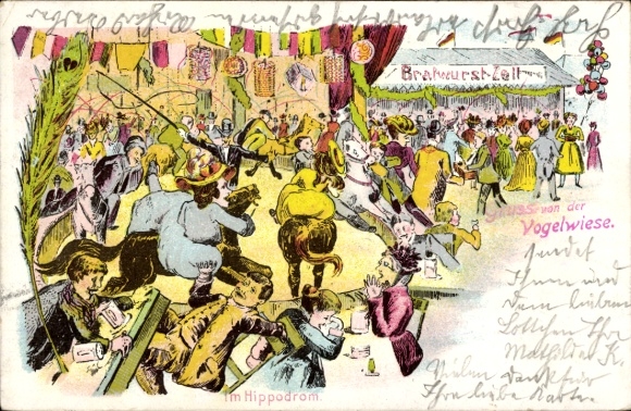 Postcard Fair, In the Hippodrome, Bratwurst Tent, Riders
