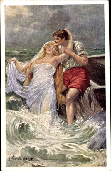 Artist Postcard Kränzle, J., Half she pulled him