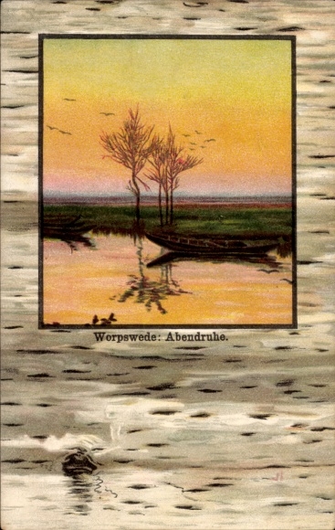 Artist Postcard Worpswede in Lower Saxony, evening rest, sunset