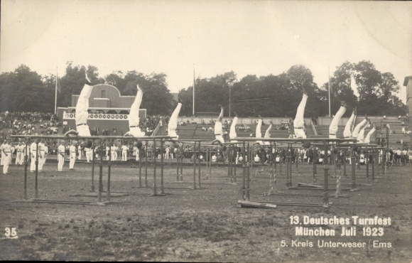 Photo Postcard 13th German Gymnastics Festival Munich July 1923, 5th District Unterweser Ems