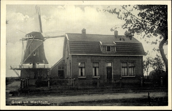 Postcard Wachtum Coevorden Drenthe, windmill