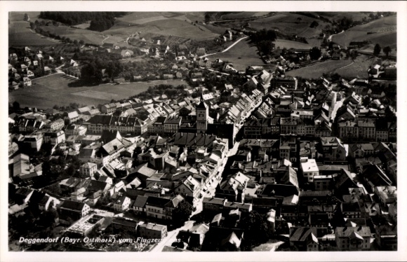 Postcard Deggendorf in the Bavarian Forest Lower Bavaria, aerial photograph