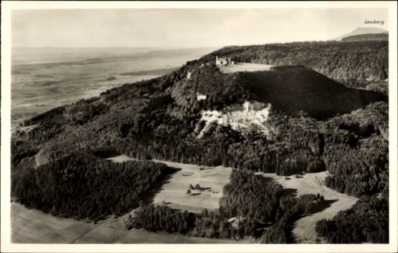 Postcard Lemberg in the Palatinate, aerial view of forest landscape, mountain inn, modern, restaurant