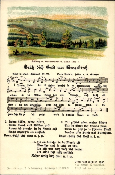 Song Postcard Günther, Anton, Ore Mountain dialect 24, God greet you, my Arzgebirch