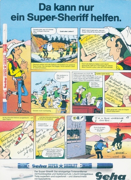 Timetable, Advertising Super-Sheriff, Geha, Comic Lucky Luke