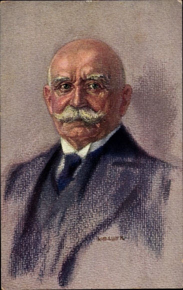Artist Postcard Bauer, Karl, aviation pioneer and inventor Ferdinand Graf Zeppelin
