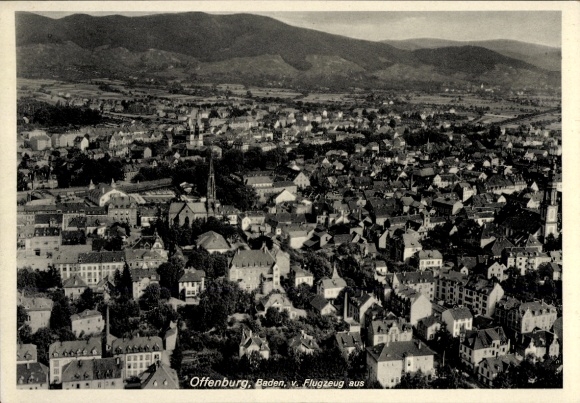 Postcard Offenburg in Baden Black Forest, aerial view of architecture