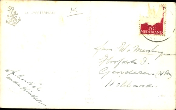 Ak stoomschip SS Waterman, Koninklijke Rotterdamsche Lloyd