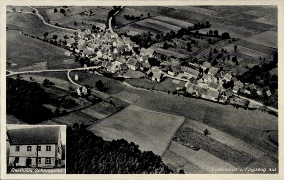 Ak Falkendorf Aurachtal Midden-Franken, luchtfoto, Gasthaus Schnappauf
