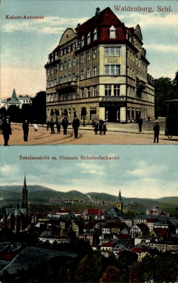 Postcard Waldenburg in Saxony, Kaiser-Automat, total view, Colonie station shaft