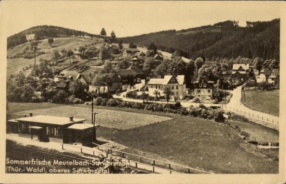 Ak Meuselbach Schwarzmühle Schwarzatal in Thüringen, Panorama, Bahnhof