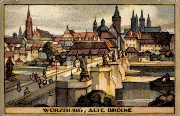 Steindruck Ak Greiner, Wilhelm, Würzburg am Main Unterfranken, Alte Brücke