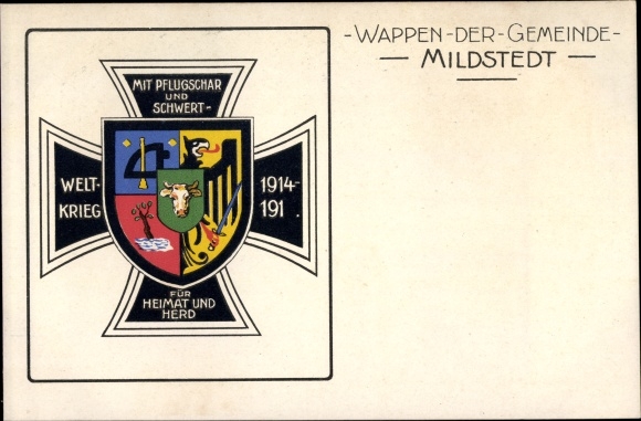 Wapen Ak Mildstedt in Noord-Friesland, wapen van de gemeente, IJzeren Kruis
