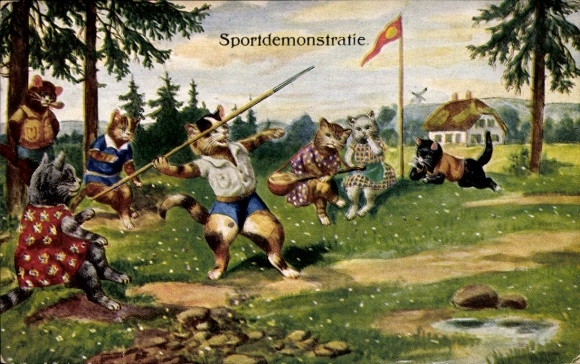 Athletics, Humanized Cats, Javelin Throw