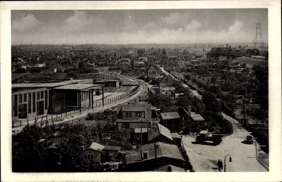 Ak Hamburg Bergedorf Moorfleet, Panorama, LKW, Brücke, Eisenbahnschienen