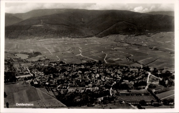 Postcard Deidesheim in the Palatinate, landscape with vineyards, mountains, clouds