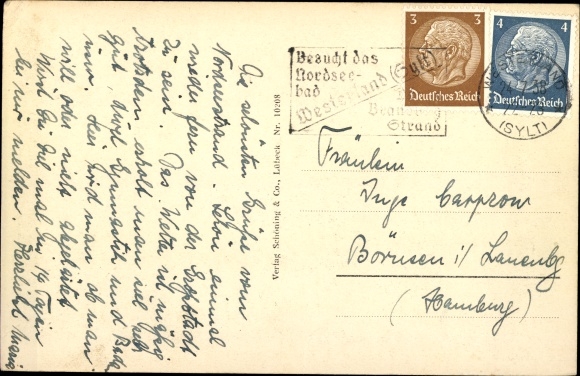 Postcard Insel Sylt in Nordfriesland, D Train in a storm on the Hindenburgdamm