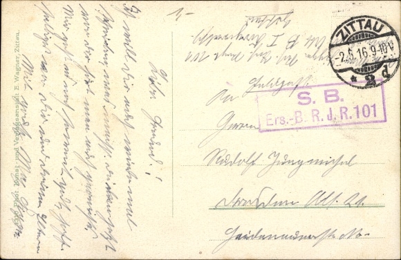 Postcard Zittau in Oberlausitz, panorama, post office, market with town hall, crematorium, train station, Johanneum