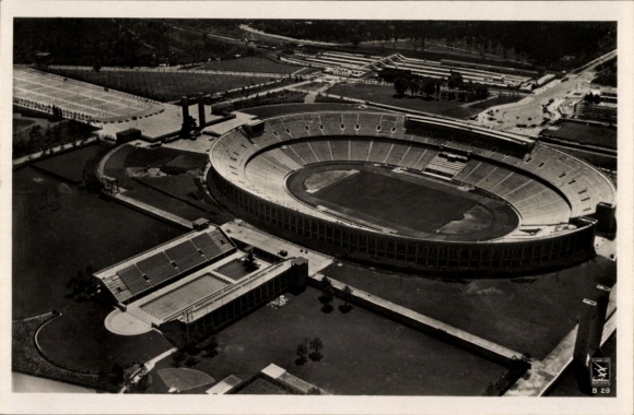 Postcard Berlin Charlottenburg Westend, Reichssportfeld, Olympic Stadium, aerial photograph