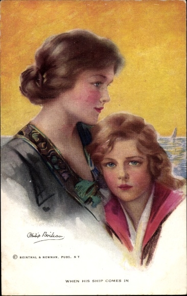 Künstler Ak Boileau, Philip, When his ship comes in, Frau mit Tochter