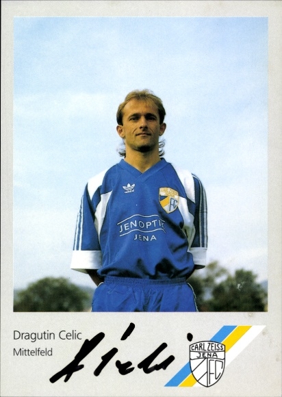 Handtekeningkaart voetballer Dragutin Celic, FC Carl Zeiss Jena, handtekening