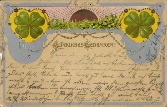 Präge Litho Glückliches Gedenken, Kleeblätter