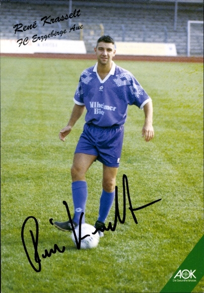 Autogrammkarte Fußballer René Krasselt, FC Erzgebirge Aue, Autogramm