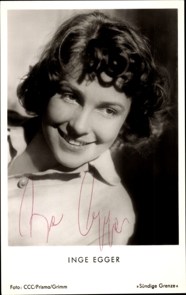 Postcard actress Inge Egger, portrait, autograph