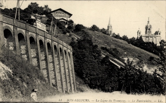 KP Bonsecours Seine Maritime, widok ogólny linii tramwajowej, kolejka linowo-terenowa