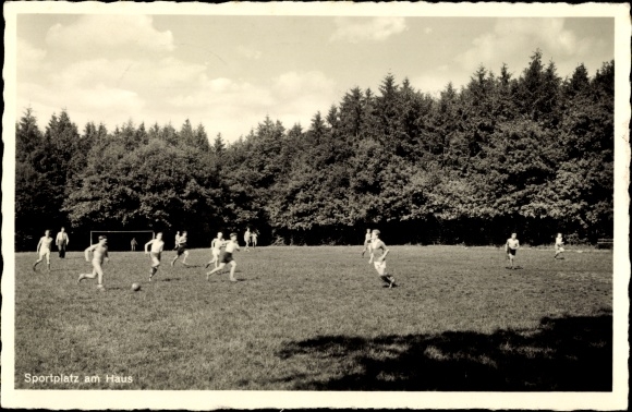 Postcard Echzell Wetteraukreis, Lucius boys&#39; institute, forester&#39;s house, sports field at the house