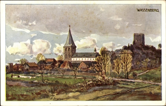 Künstler Ak Wassenberg Nordrhein Westfalen, Kirche, Burgturm