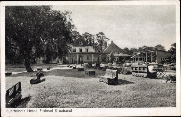 Postcard Elbinsel Krautsand Drochtersen in the district of Stade, Buhrfeind&#39;s Hotel
