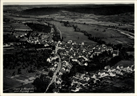 Postcard Singen Remchingen in Enzkreis, aerial photograph