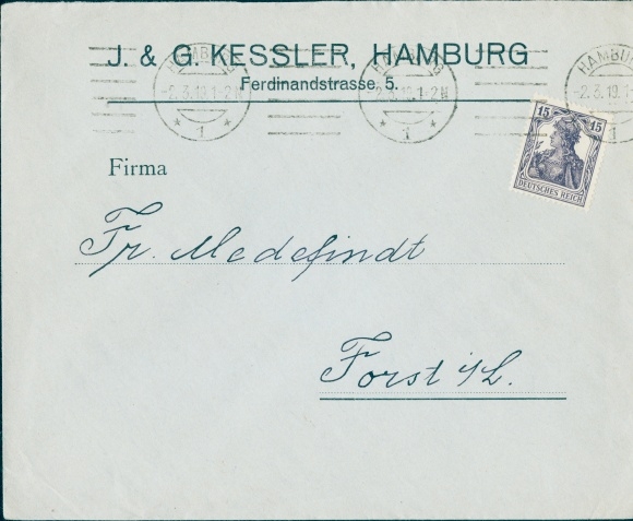 Briefumschlag J. & G. Kessler, Ferdinandstraße 5, Hamburg
