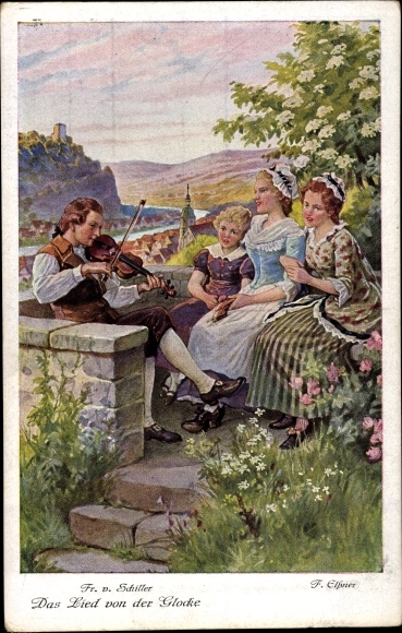 Artist Postcard Elßner, F., The Song of the Bell by Schiller, violin player, Holder Friede