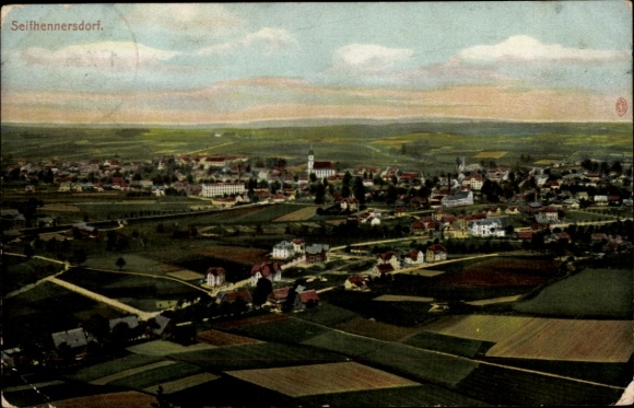 Postcard Seifhennersdorf in Upper Lusatia, Saxony, landscape view, numerous buildings, fields,...