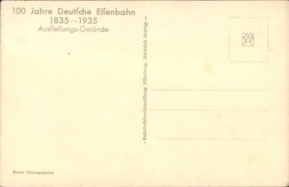 Postcard Nuremberg in Middle Franconia Bavaria ?, 100 years of German Railways 1935, exhibition grounds